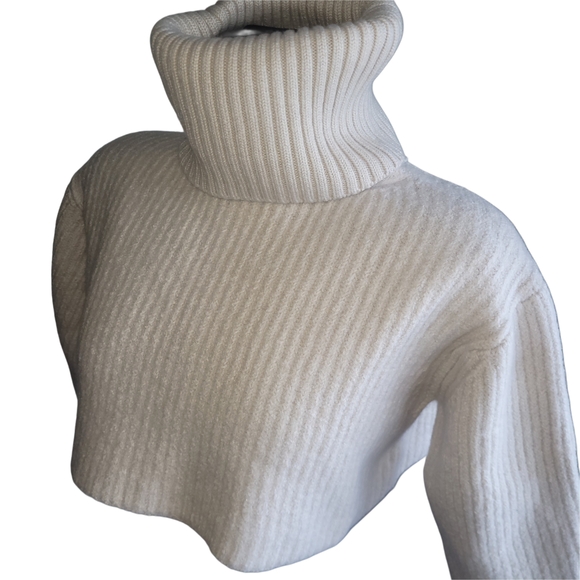 Aritzia's Babaton Ribbed Knit 100% Merino Wool Cropped Turtleneck Sweater 2XS - Picture 3 of 7